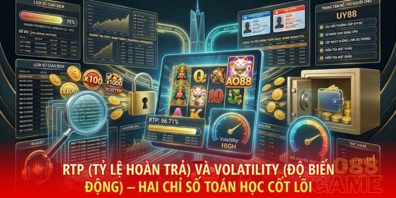 RTP (Tỷ lệ hoàn trả) và Volatility (Độ biến động) – Hai chỉ số toán học cốt lõi giúp cược thủ xây dựng chiến thuật Nổ Hũ PG tối ưu tại AO88.